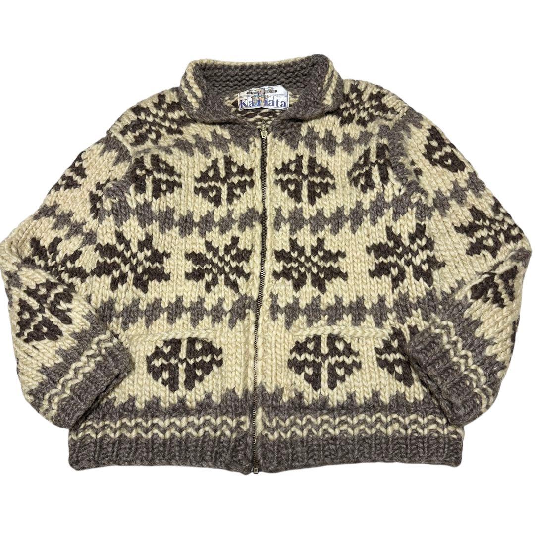 KANATA カナタ カウチンニット ジップアップ タロン ゴールド金具 L