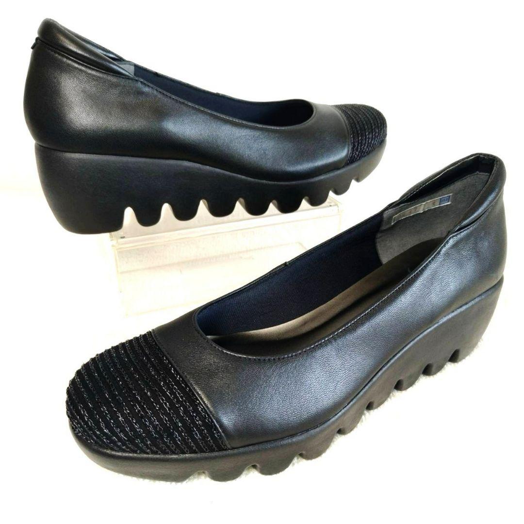 新品！ヒルズアベニュー 黒 ウエーブソール コンフォートシューズ 23.5cm