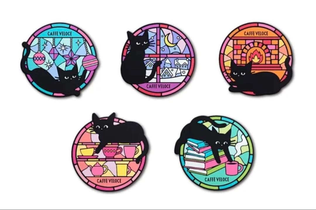 カフェ ベローチェ 黒ねこ ラバーコースター 5個セット コンプリート
