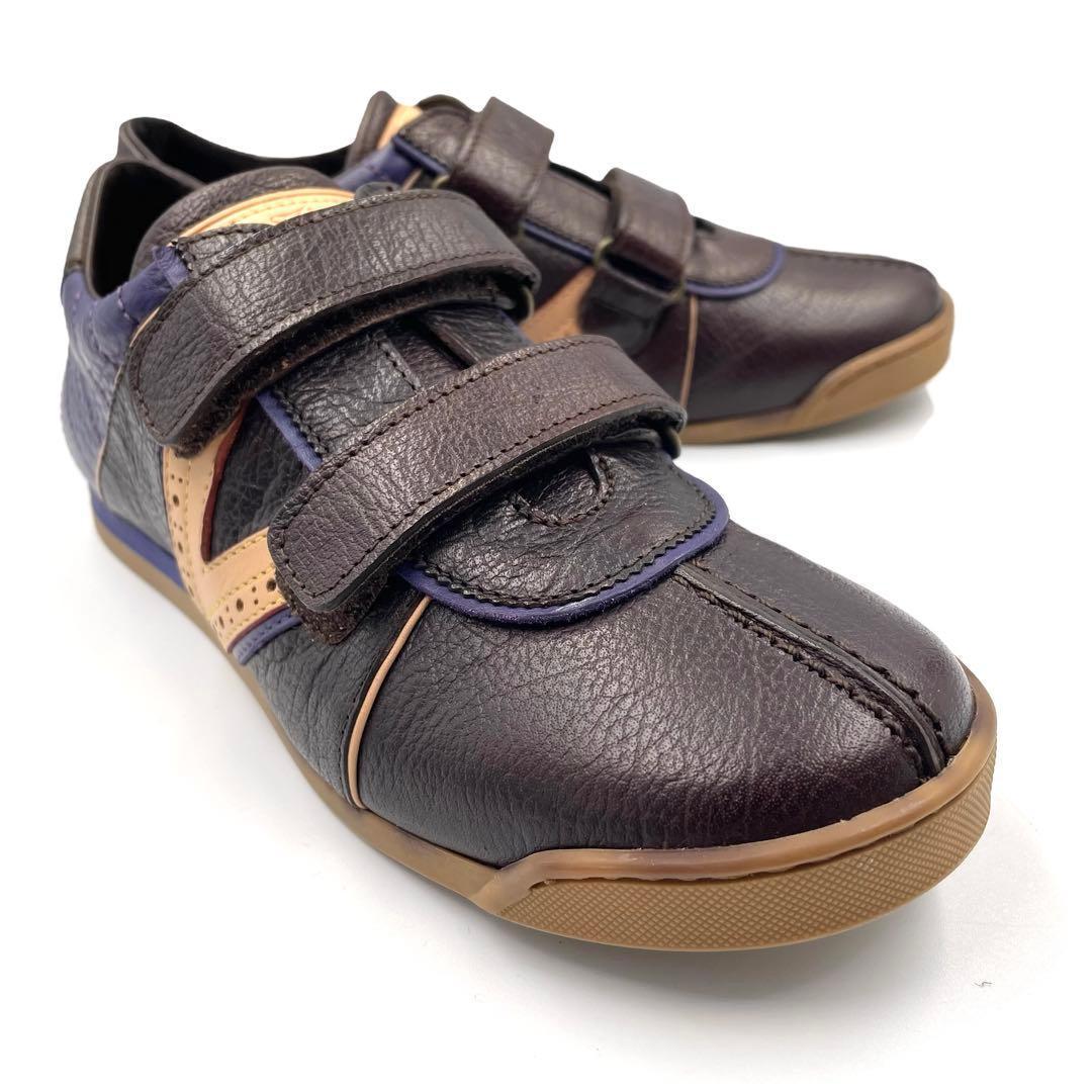 《未使用品》ルイヴィトン キッズ LVロゴ ベルクロ 本革 茶系33 付属あり