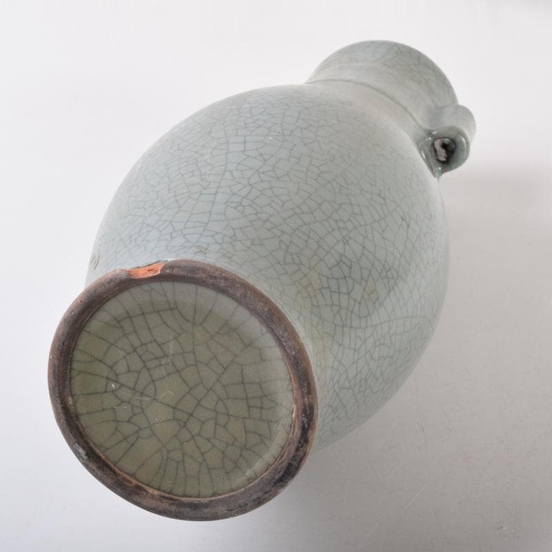 中国 南宋 官窯 青磁 金糸鉄線 貫耳双耳瓶 C 7058A