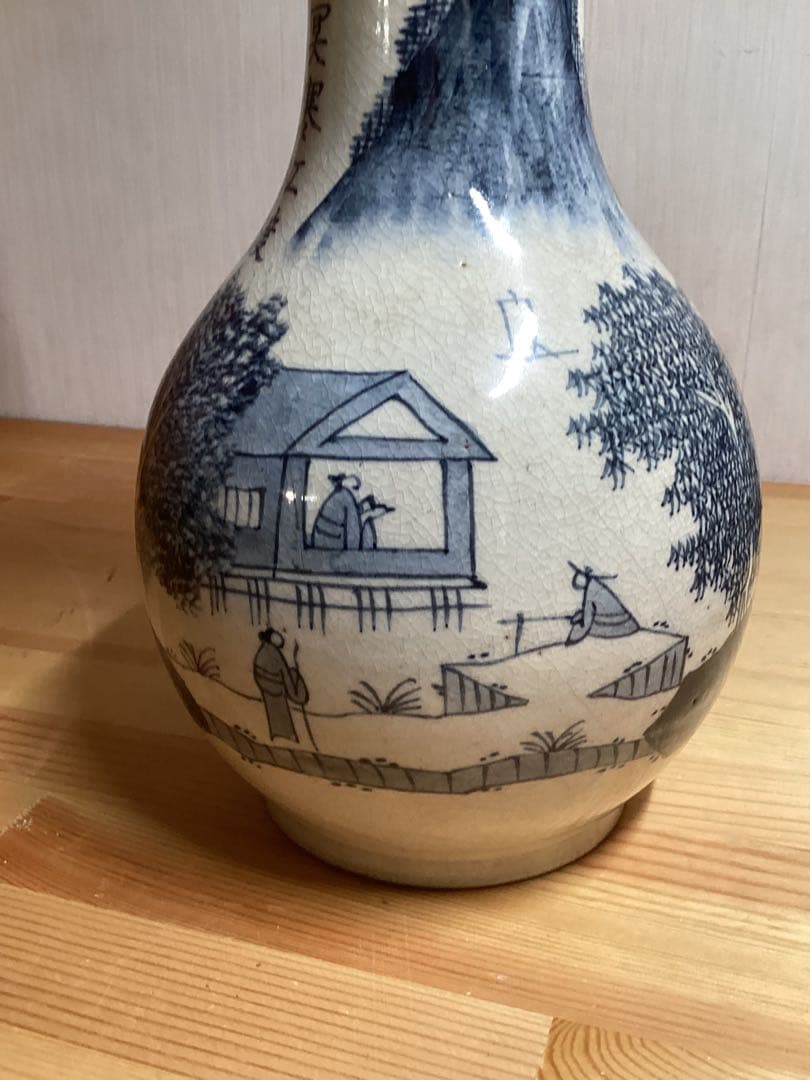 時代物湖東 漢詩染付風景図 花瓶 古陶磁 高さ約20.5cm×幅約15cm - メルカリ