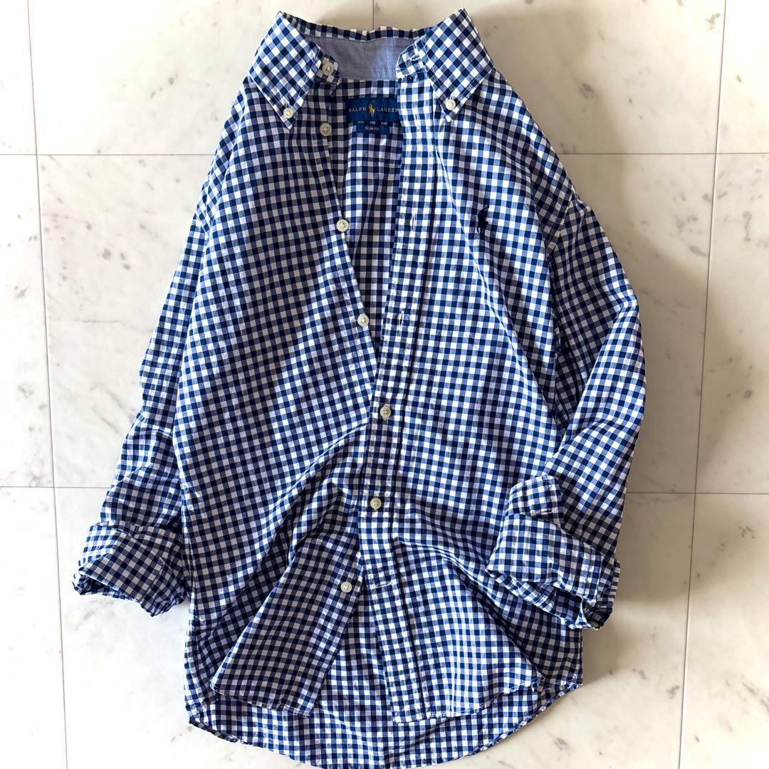 人気 ラルフローレン ギンガムチェック コットンシャツ ネイビー