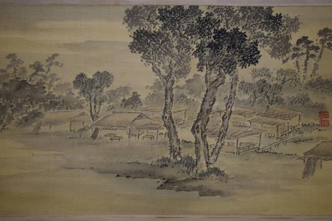 真作/佐伯岸岱/神社/茶店山水図/布袋屋掛軸HD-752 真作/佐伯岸岱/神社/茶店山水図/布袋屋掛軸HD-752 - メルカリ