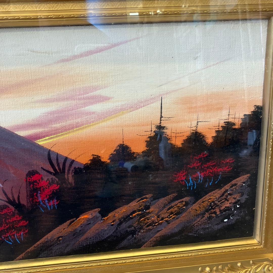 昭和レトロ 油絵 絵画 日本画 立体画 富士山 赤富士 夕焼け 夕日