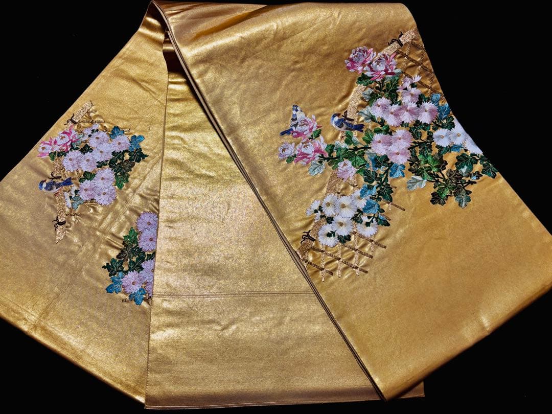 蘇州刺繍 本金箔 袋帯 カラフルな花鳥 お太鼓柄 - 着物・浴衣安い