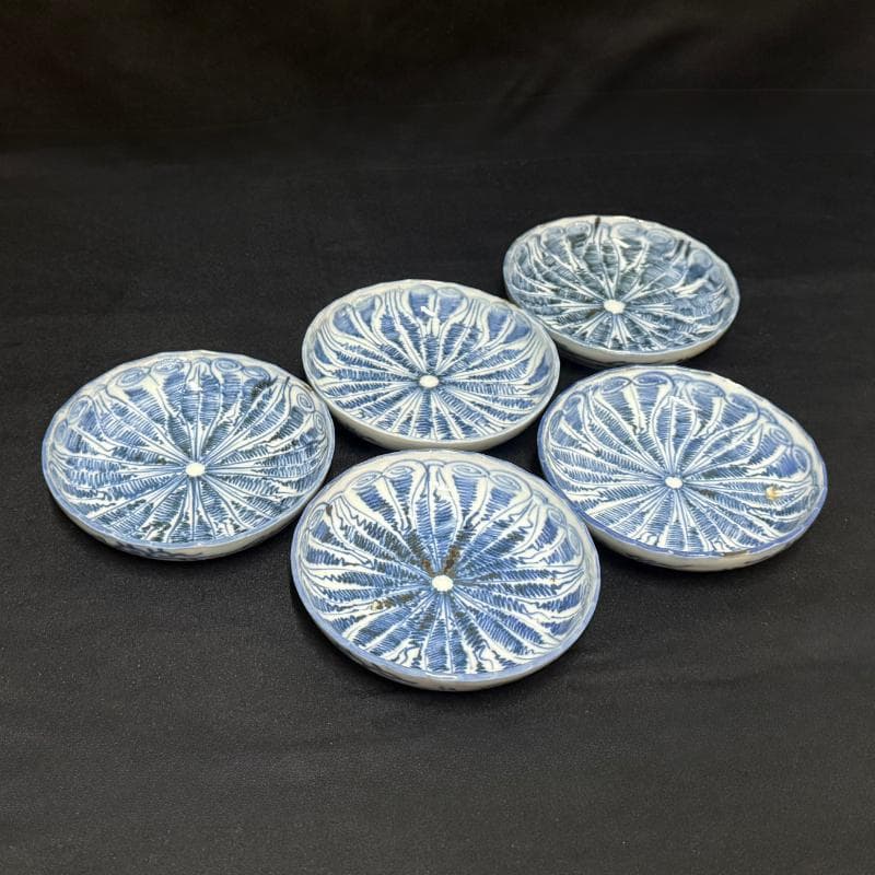 古伊万里 染付 花連文 手塩皿 ① 5枚組 無傷 完品 江戸期 小皿 豆皿
