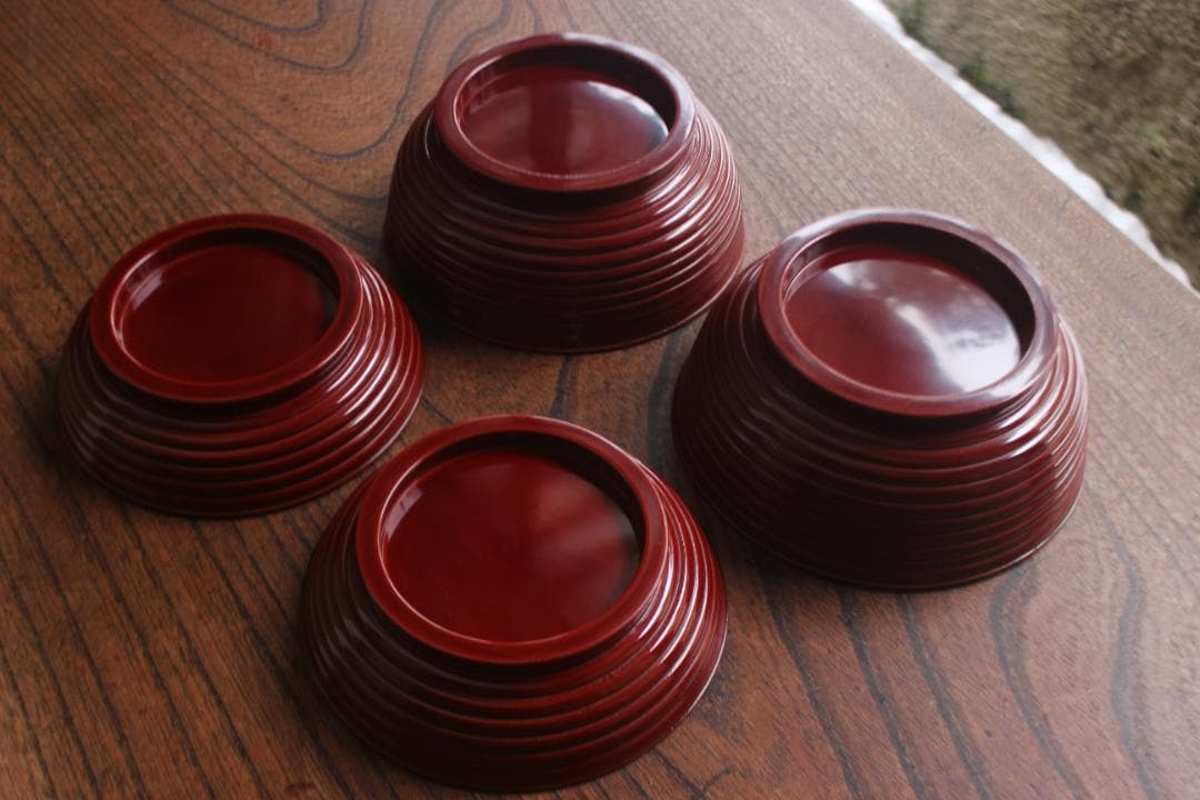 デッドストック！深みある糸目紅溜塗に極上稲穂福来雀蒔絵のお椀2