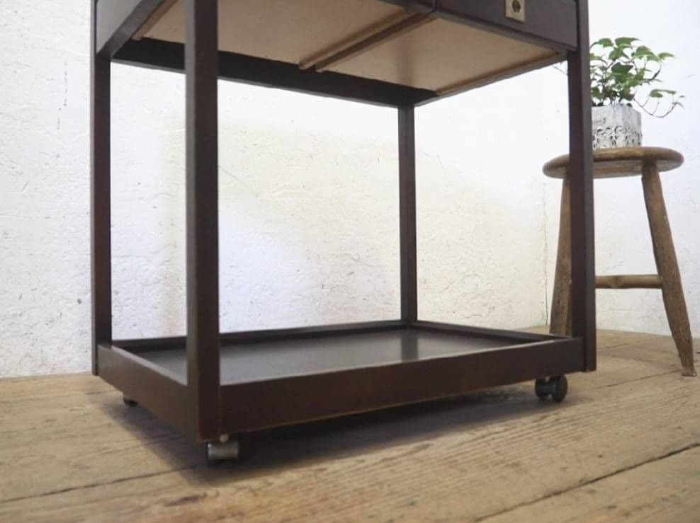 1072 オールドカリモク キャスターワゴン 陳列台 作業台 キッチン テーブル