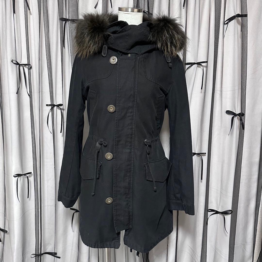 平成ギャル y2k ファー付き モッズコート 黒 アウター フェアリー