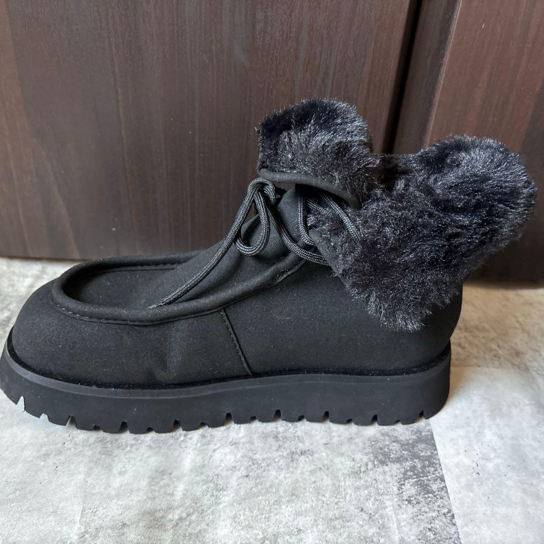 チャールズ&キース ファーブーツ スノーブーツ ショート ブラック 23cm