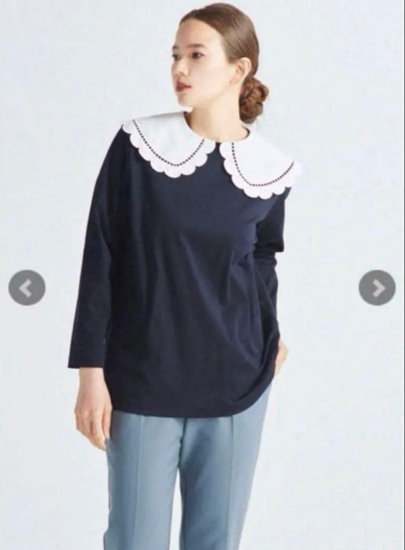 yori スカラップカラーロンtee ネイビー 新品タグ付き 襟付き ロンT