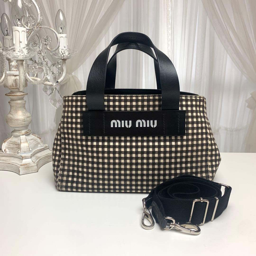 miumiu カナパ 2way トートバッグ ギンガム チェック キャンバスmiumiu