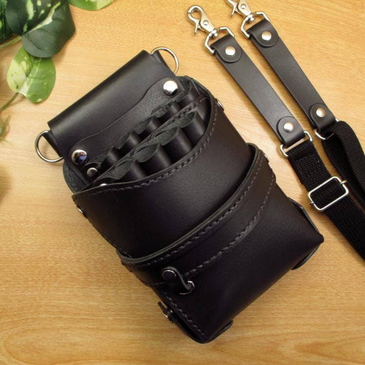 ☆特別価格☆　オールブラック　９丁差し　本革シザーケース　SCY-243/CKA 本革 ハンドメイド 9丁差し シザーケース (ダークグリーン×ダーク