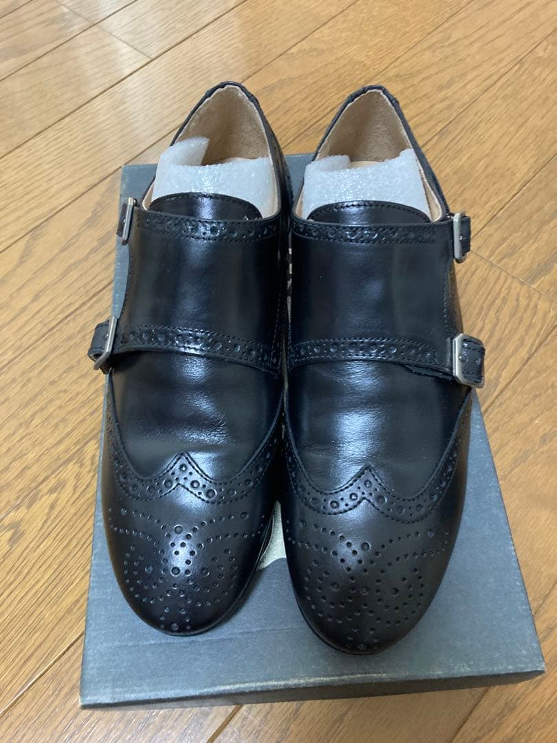 BONTRE ダブルモンクストラップウイングチップ メダリオンシューズ黒本革37 BONTRE ダブルモンクストラップウイングチップ メダリオンシューズ黒本