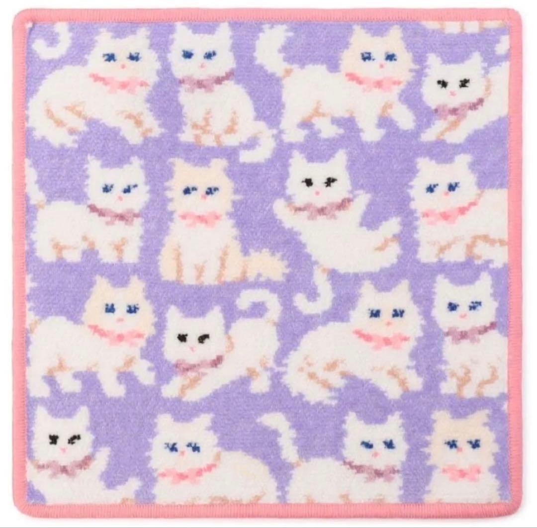フェイラー モフモフネコチャン ハンカチ2枚 モフモフネコチャン ハンカチ(ペールピンク×ペールパープル): LOVERARY