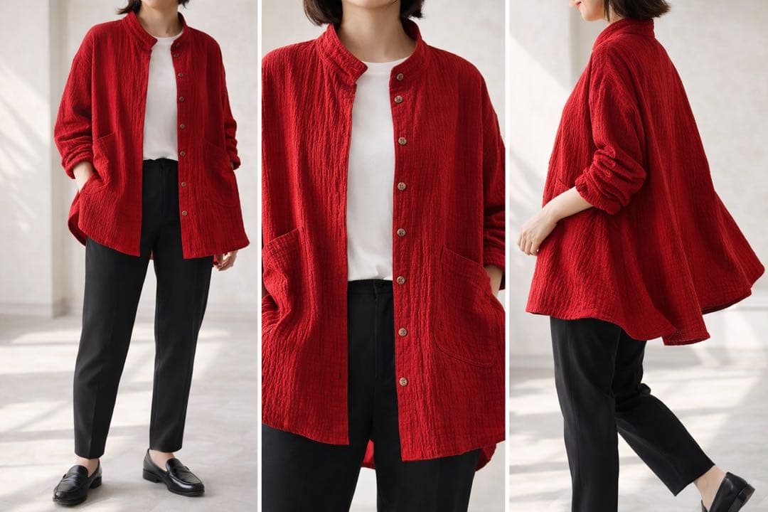 ヤッコマリカルド 赤 タック シャツジャケットFREE - メルカリ