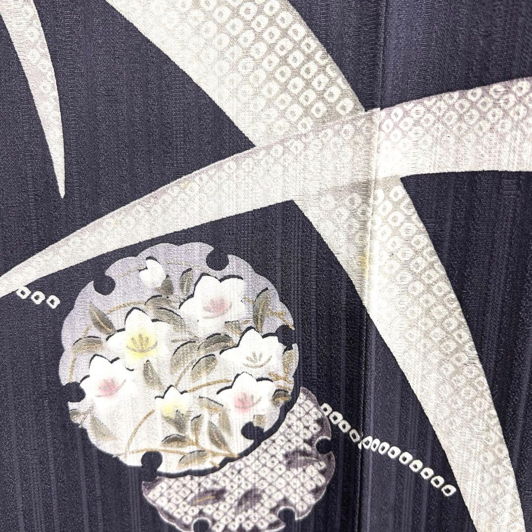 訪問着 蛍ぼかし 雪輪紋 芝草 縦縞 ネイビー着物 041a d - メルカリ