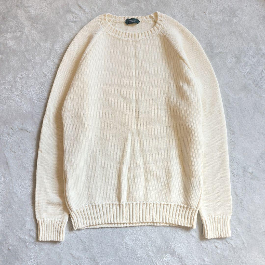 美品 ZANONE ラグランスリーブ アイボリー セーター 50 クルーネック 美品 ZANONE ラグランスリーブ アイボリー セーター 50 クルーネック