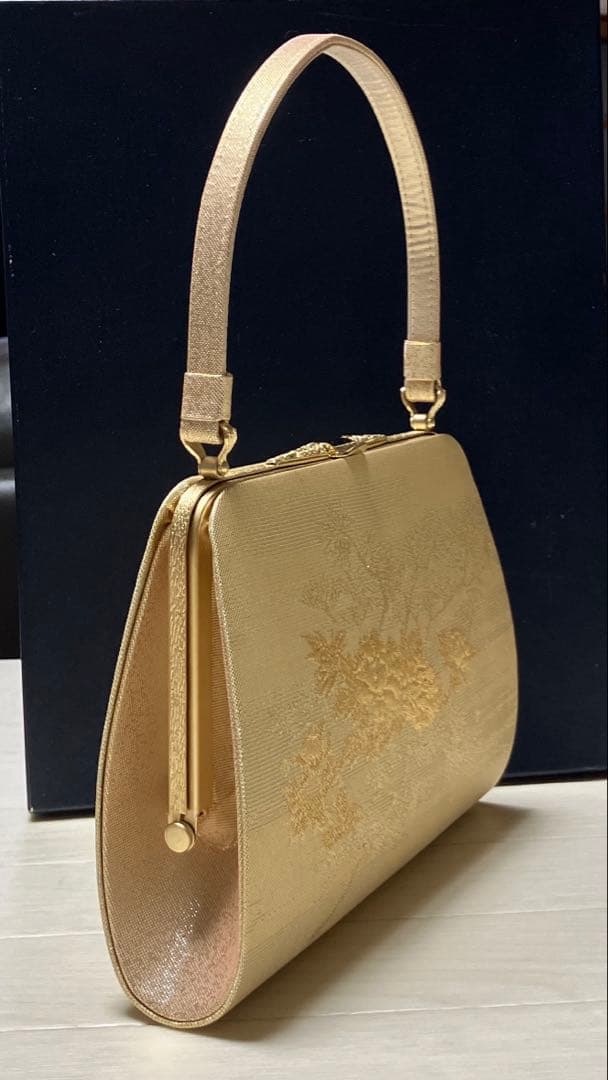 《未使用》佐賀錦　草履バッグセット　東京芝山　正絹　ゴールド　金糸