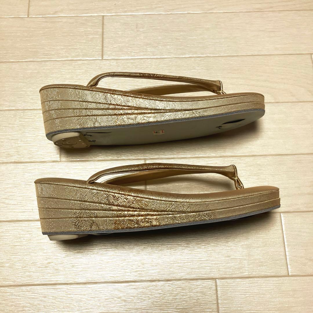 《未使用》佐賀錦　草履バッグセット　東京芝山　正絹　ゴールド　金糸