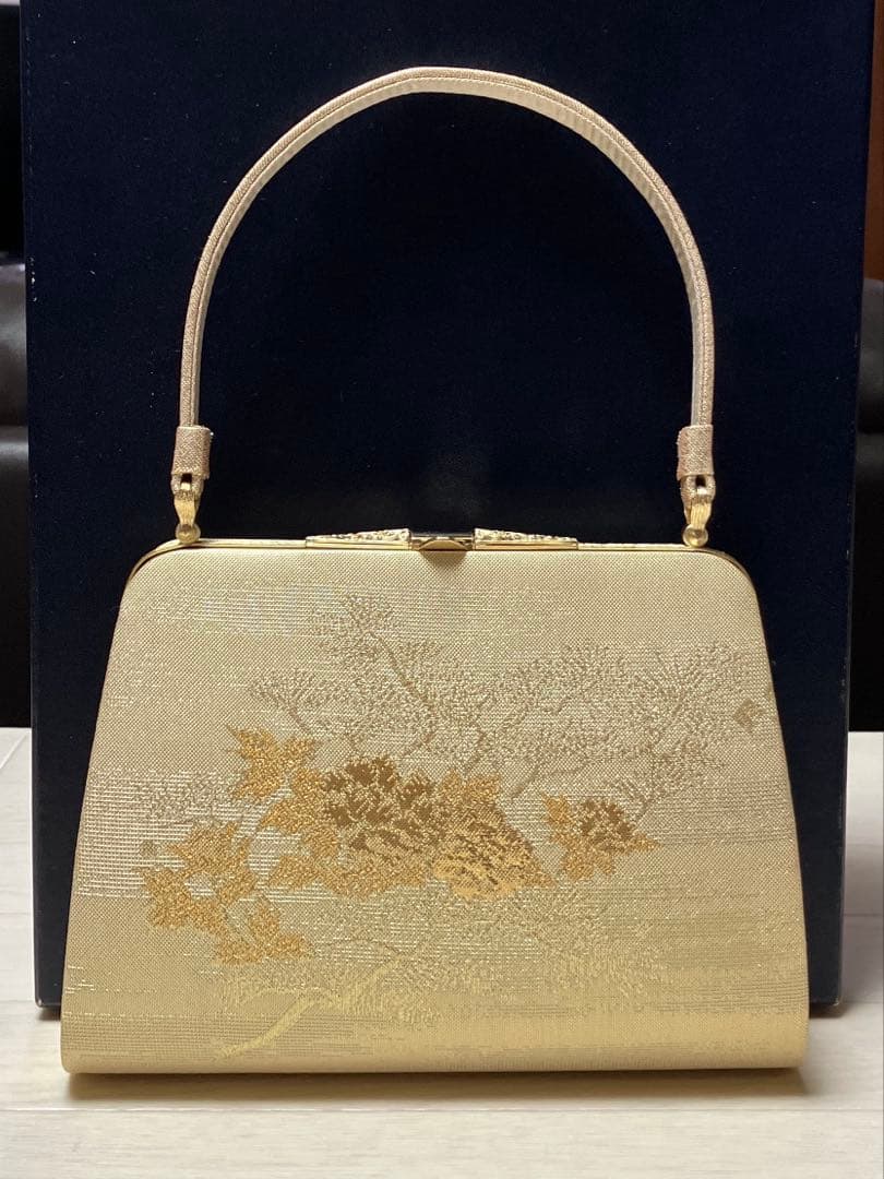 《未使用》佐賀錦　草履バッグセット　東京芝山　正絹　ゴールド　金糸