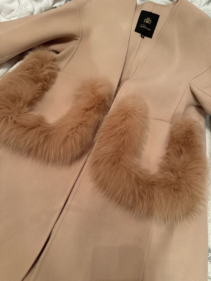 美品】Drawerドゥロワー ケヌキファーポケットノーカラーコート36