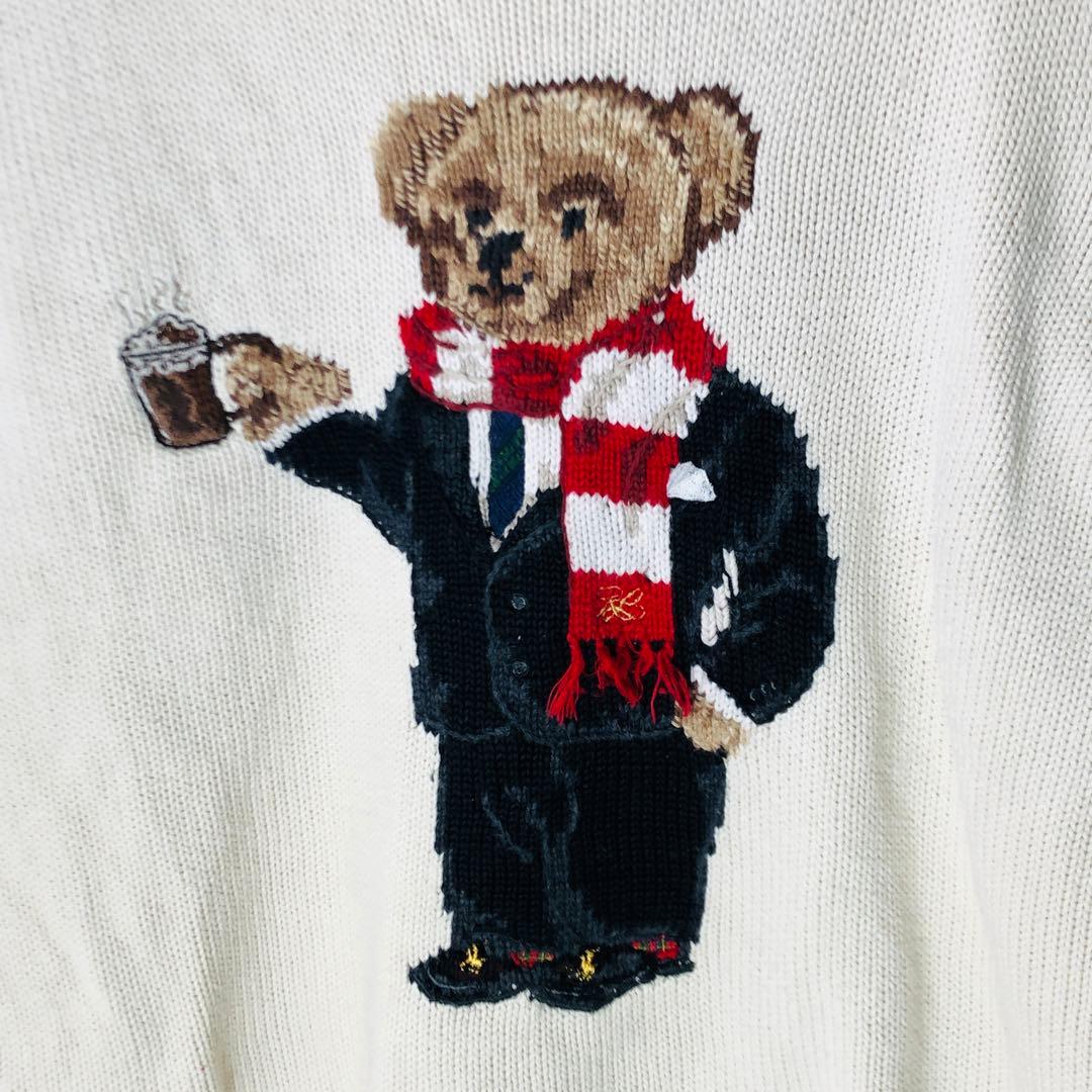 超大人気】ラルフローレン ポロベア デカロゴ ニット セーター 白 Mサイズ