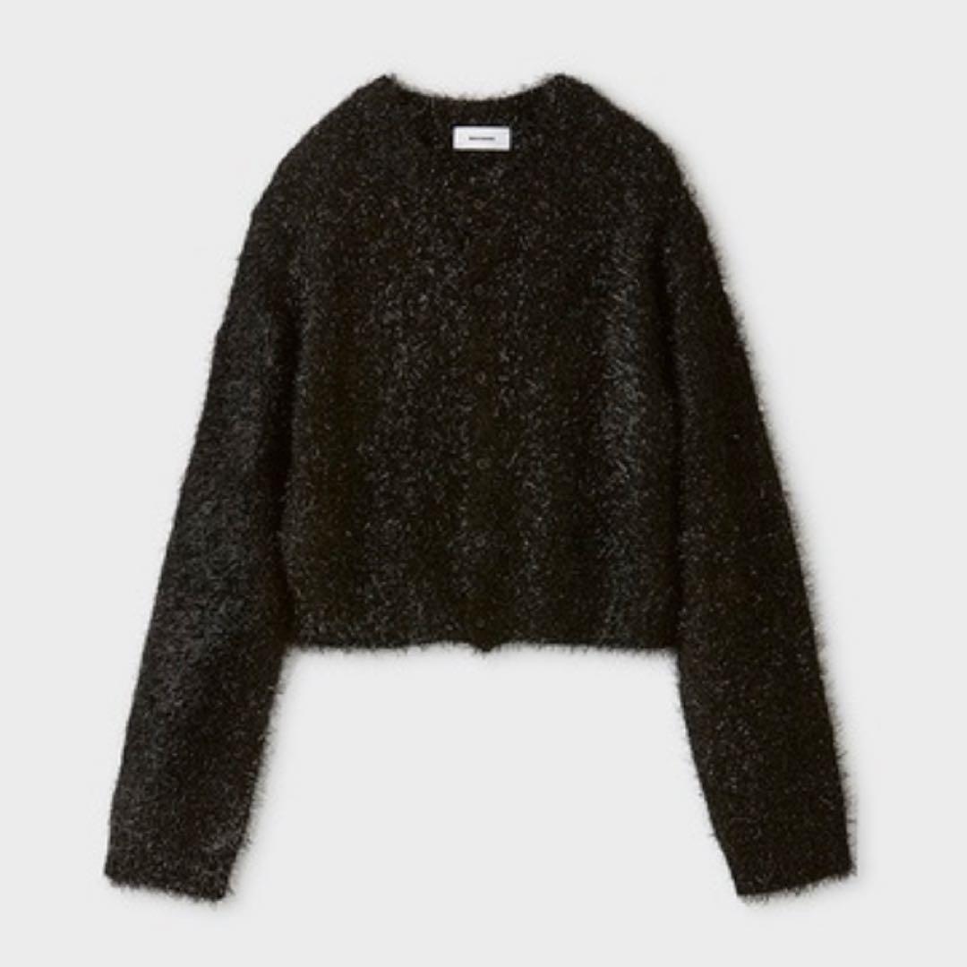 美品】MIESROHE ミドルゲージラメシャギーカーディガン ブラック