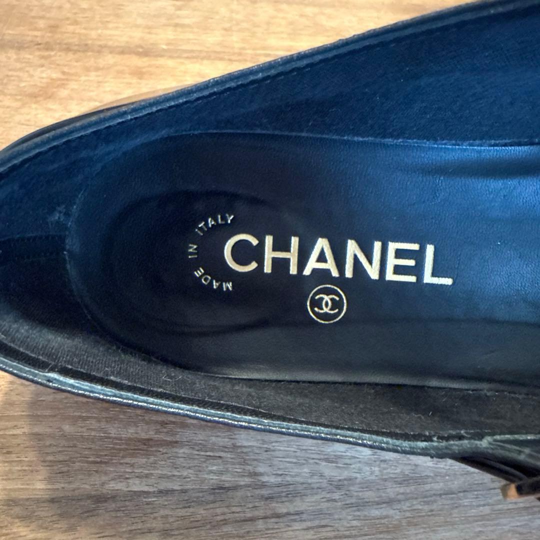 美品 CHANEL シャネル ストラップシューズ バレエシューズ ブラック 39