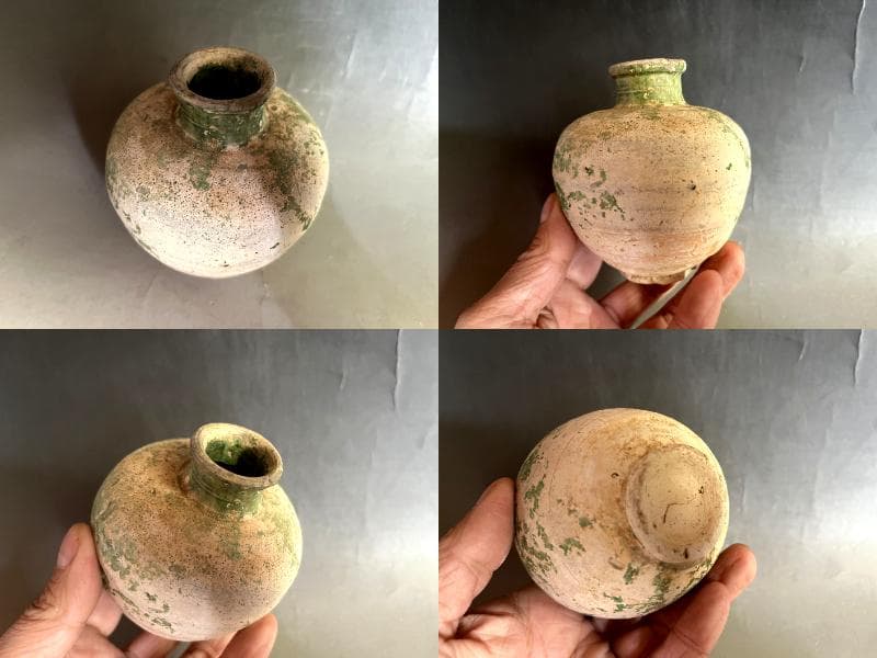 壺□緑釉 土器 須恵器 小壷 発掘品 古壺 時代物 古玩 漢代