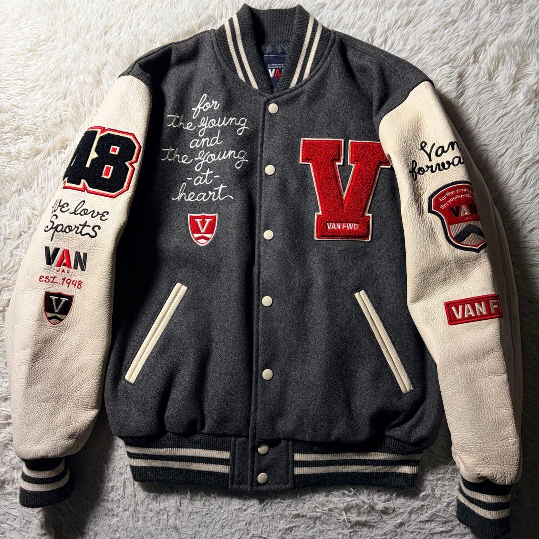 希少□VAN JACKET スタジャン セミデコ 袖レザー グレー L - メルカリ