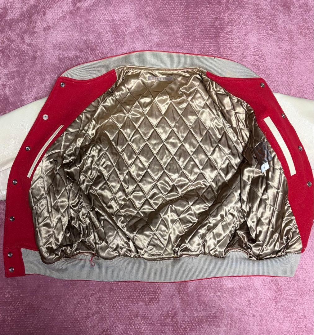 MEN'S BIGI】 スタジャン 袖レザー ワッペン 刺繍 レッド/ホワイト