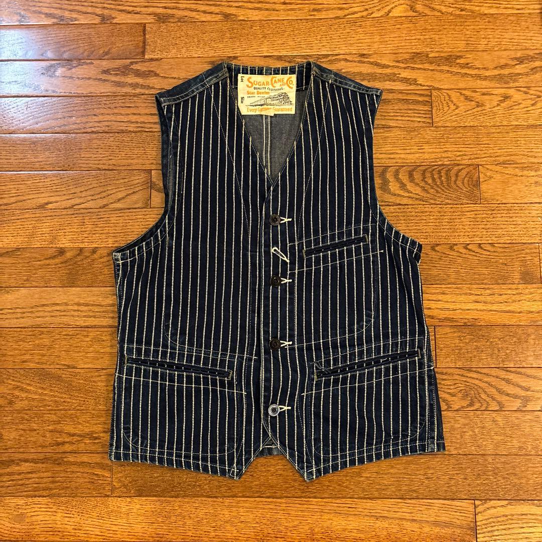 シュガーケーン 9oz インディゴ ウォバッシュ ストライプ ベスト 36 sc14370-5.jpg