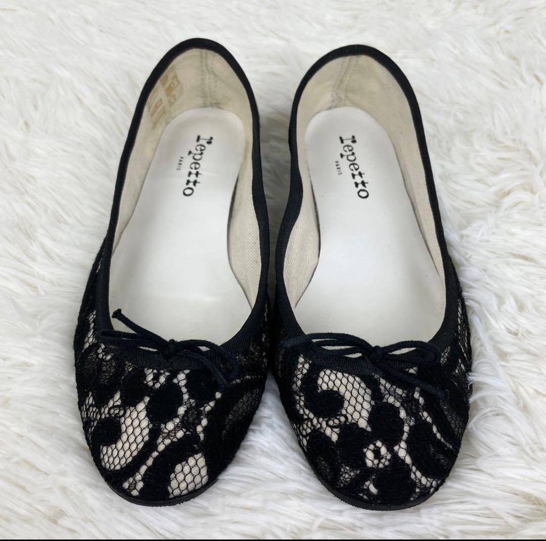 美品☆レペット サンドリオン レース フラットパンプス バレエ 黒36