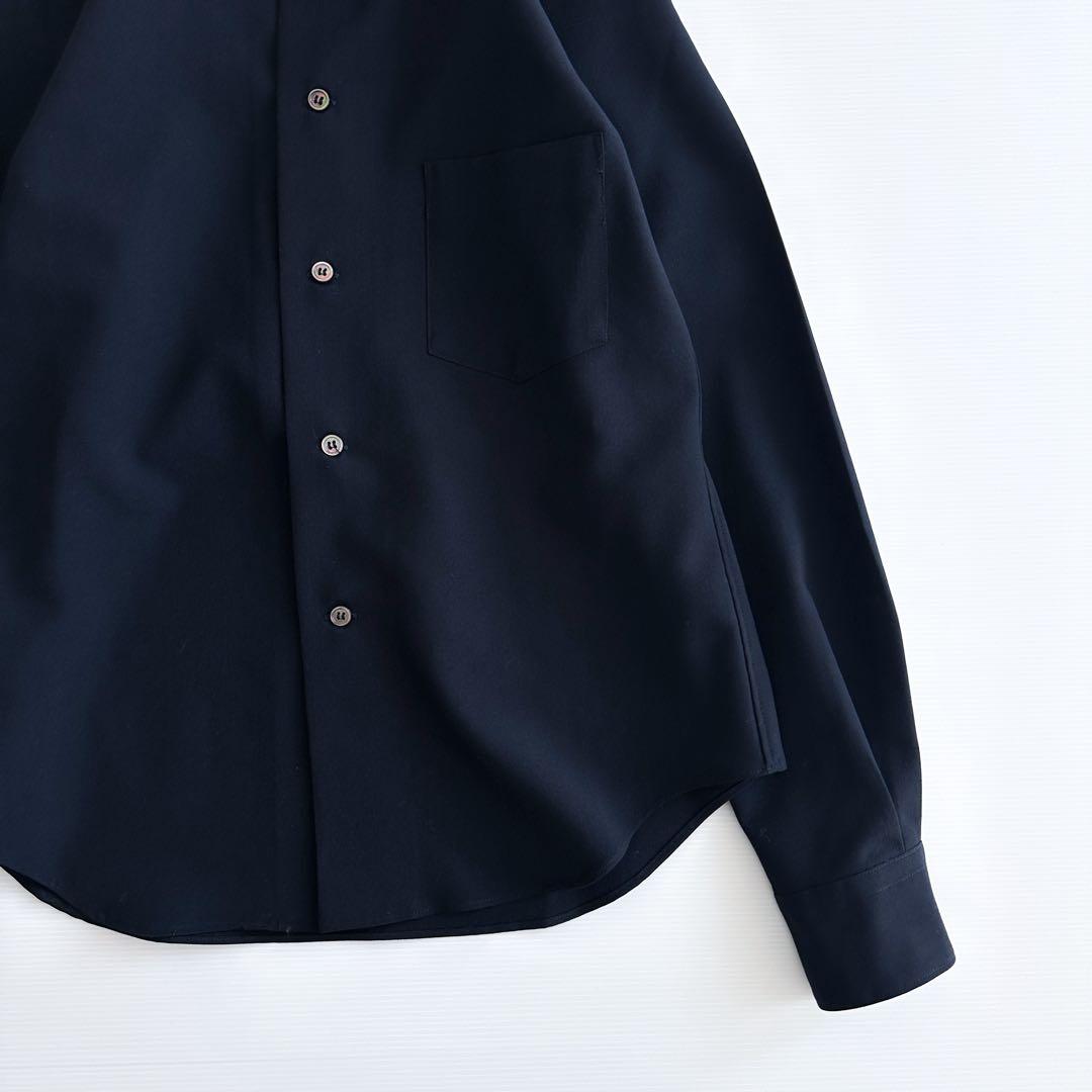 美品】ローブドシャンブル コムデギャルソン / ウール丸襟シャツ 紺 S