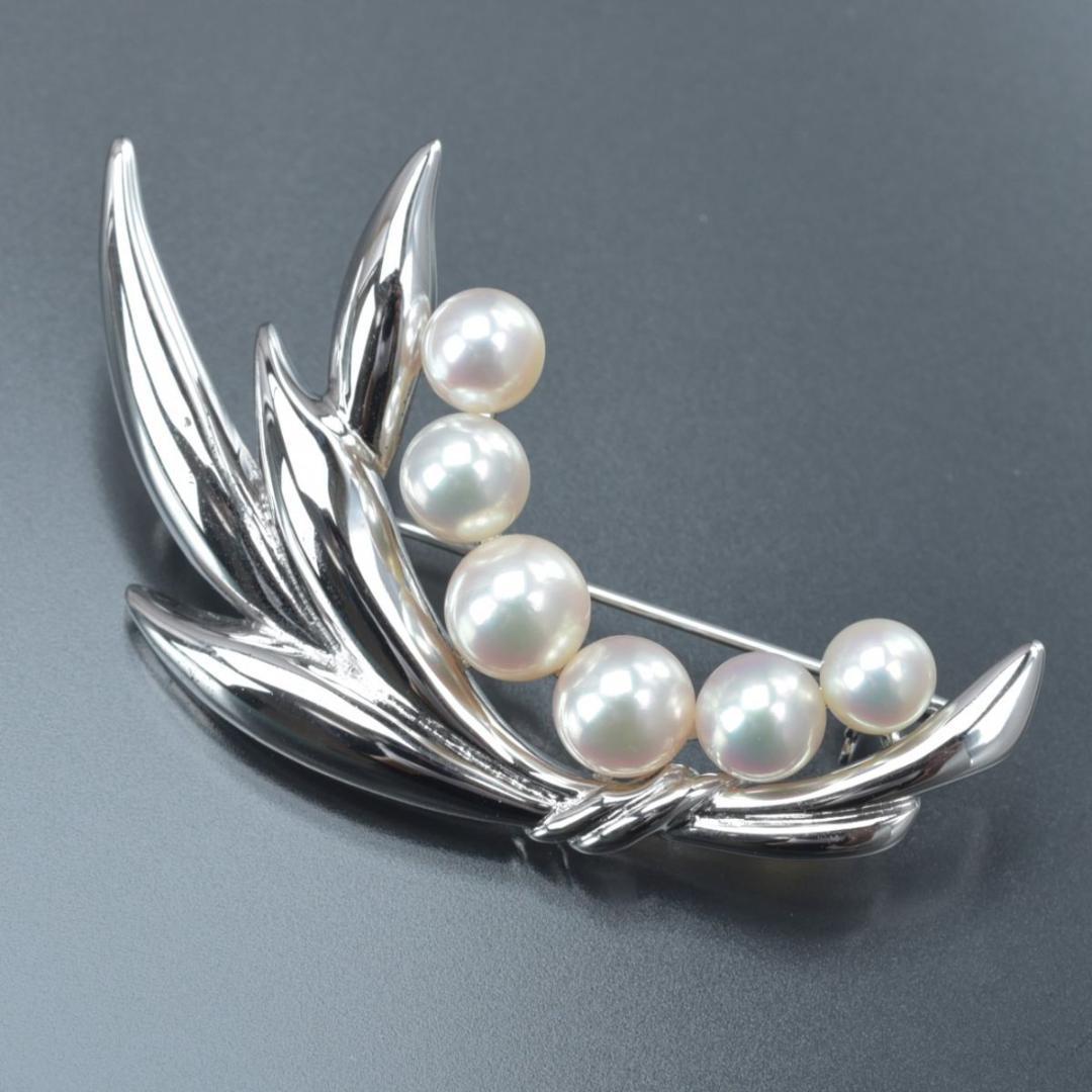 新品同様 ミキモト アコヤ真珠 ブローチ シルバー S刻印 重量10.3g MIKIMOTO - ミキモト パール 真珠 ブローチ 10珠 シルバー M刻印 S刻印