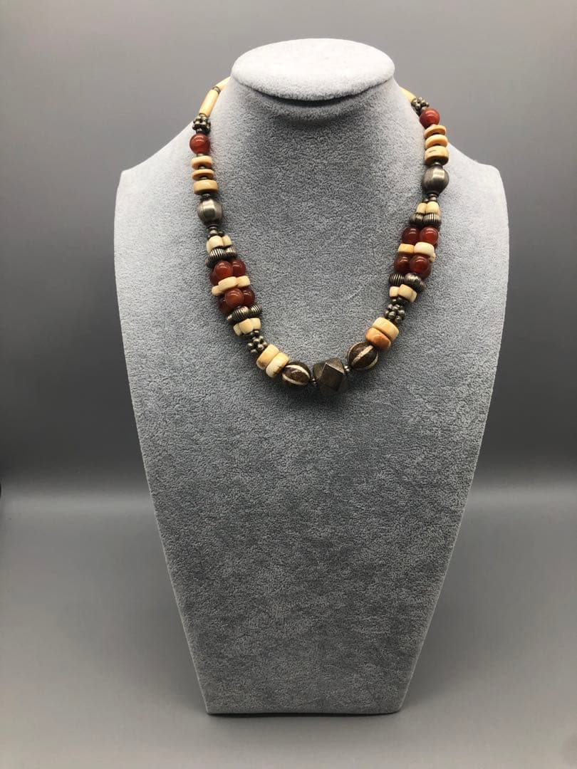 ボーン金属天然石ビーズビンテージボヘミアンエスニックネックレス伝統