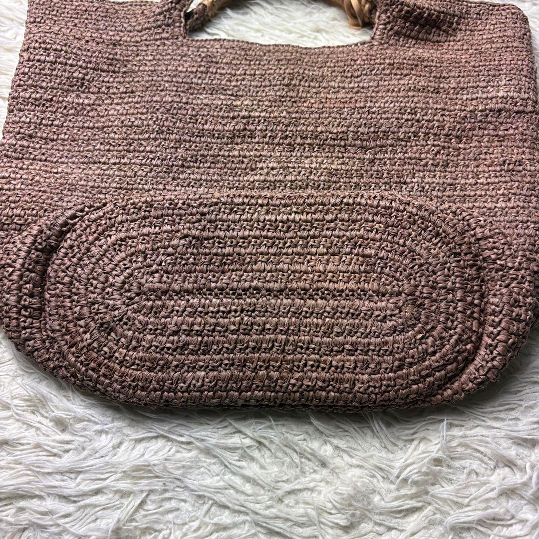 極美品 ヘレンカミンスキー ラフィア カゴバッグ ポンポン 本革