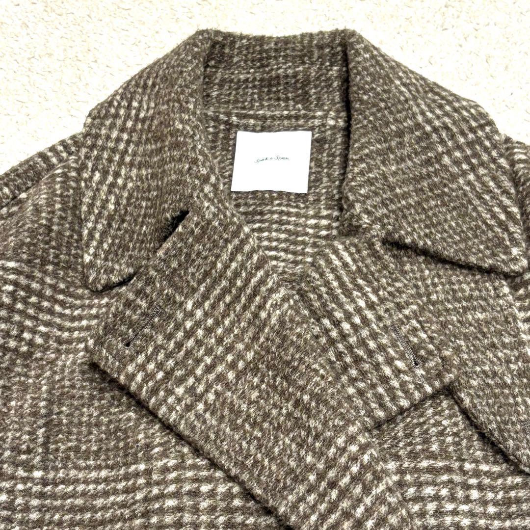 スピックアンドスパン Wスライバーチェックハーフコート ブラウン 38