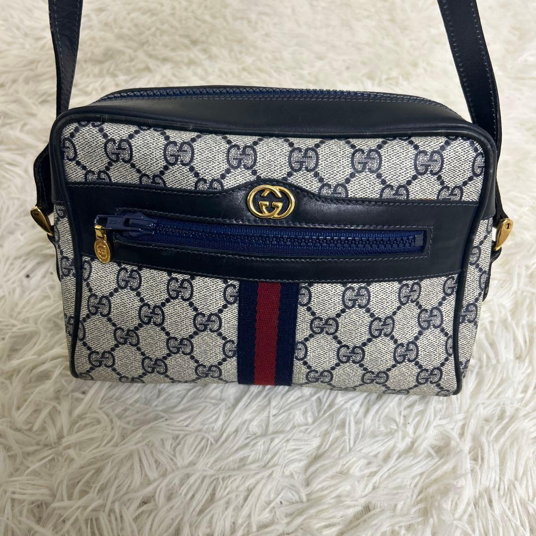 極美品 グッチ PVC ショルダーバッグ シェリーライン GG柄 ファスナー