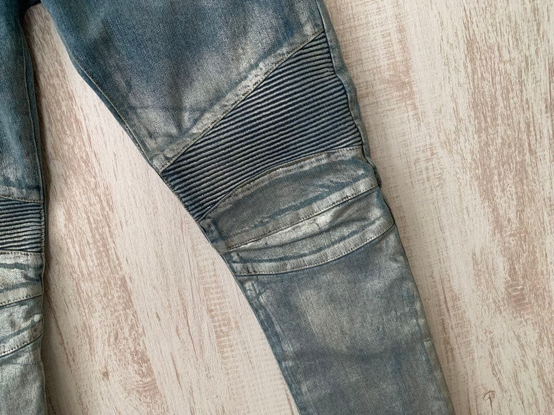 BALMAIN バルマン Biker ZIP シルバー ペイントデニムジーンズ - メルカリ