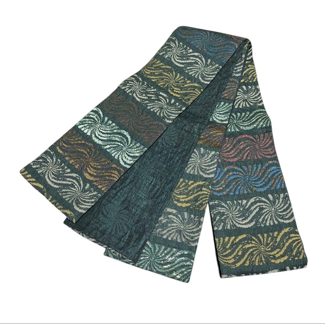 となみ織物 京小袋 半幅 正絹 櫛織花文 リバーシブル 証紙 未使用 イ