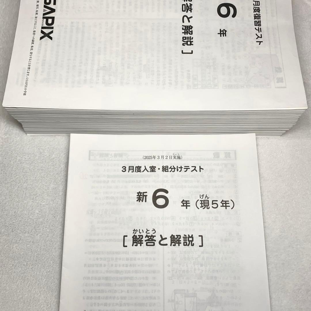サピックス 6年 フルセット 3月 入室 組分け テスト 年間テスト 5年 美