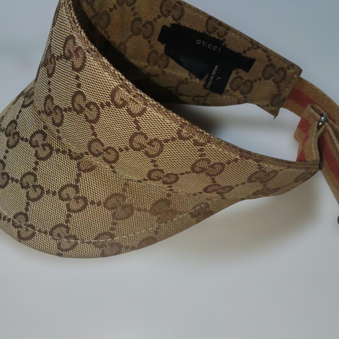 GUCCI サンバイザー GG柄 キャンバス Lサイズ シェリーライン茶色×赤色