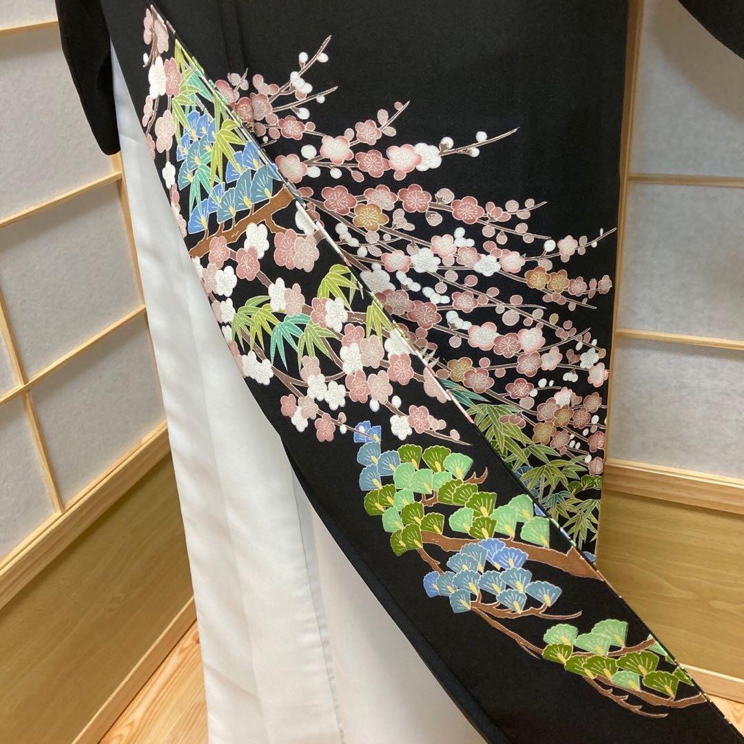 2273］黒留袖 友禅 作家物 落款 比翼付 五つ紋 五三桐 正絹 着物 袷