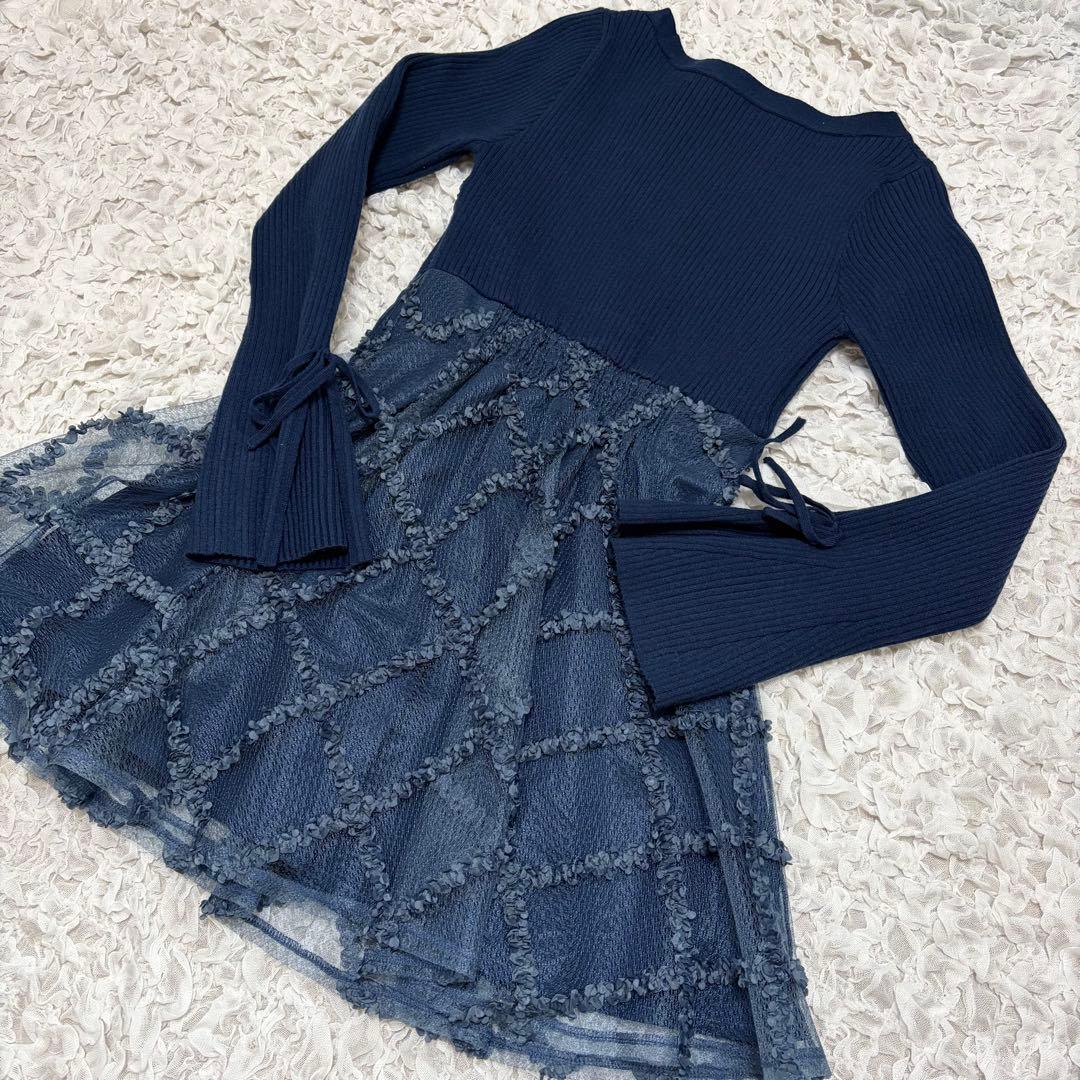 新品タグ付】リゼクシードッキングフレアミニニットワンピース ネイビー