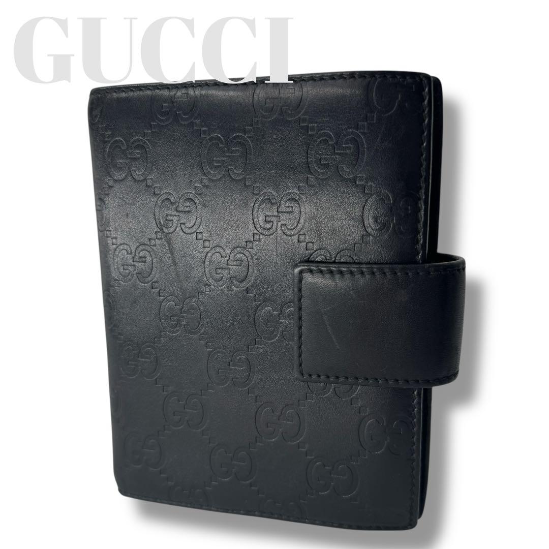 GUCCI グッチ ブラック レザー手帳 GGパターン 手帳カバー - メルカリ