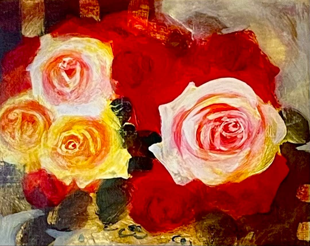 清原啓一 真作「李朝壺の薔薇」 油彩6号 サイン 裏面に題名・署名 格調