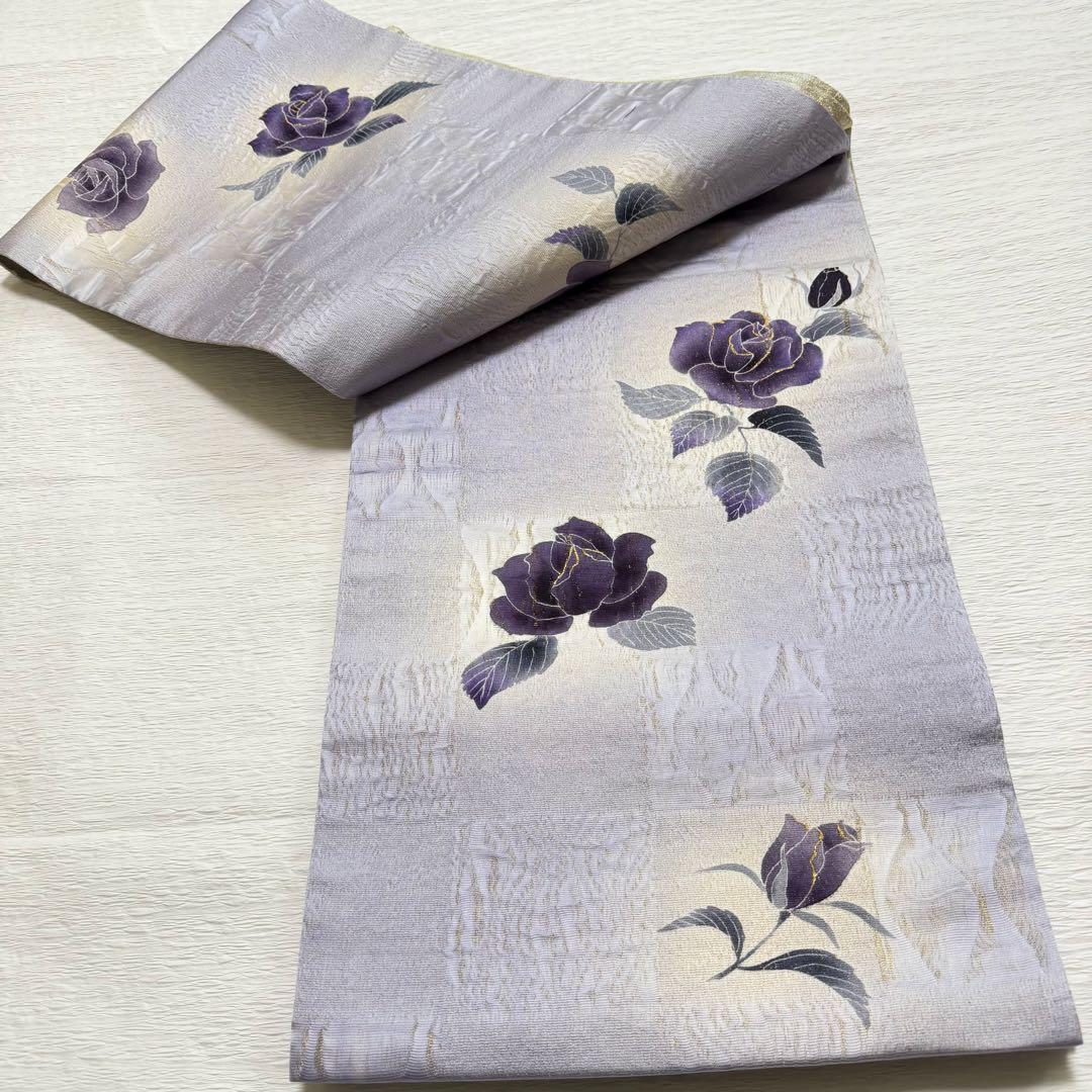 m-84 京友禅 石田凱宣 薔薇 正絹 袋帯